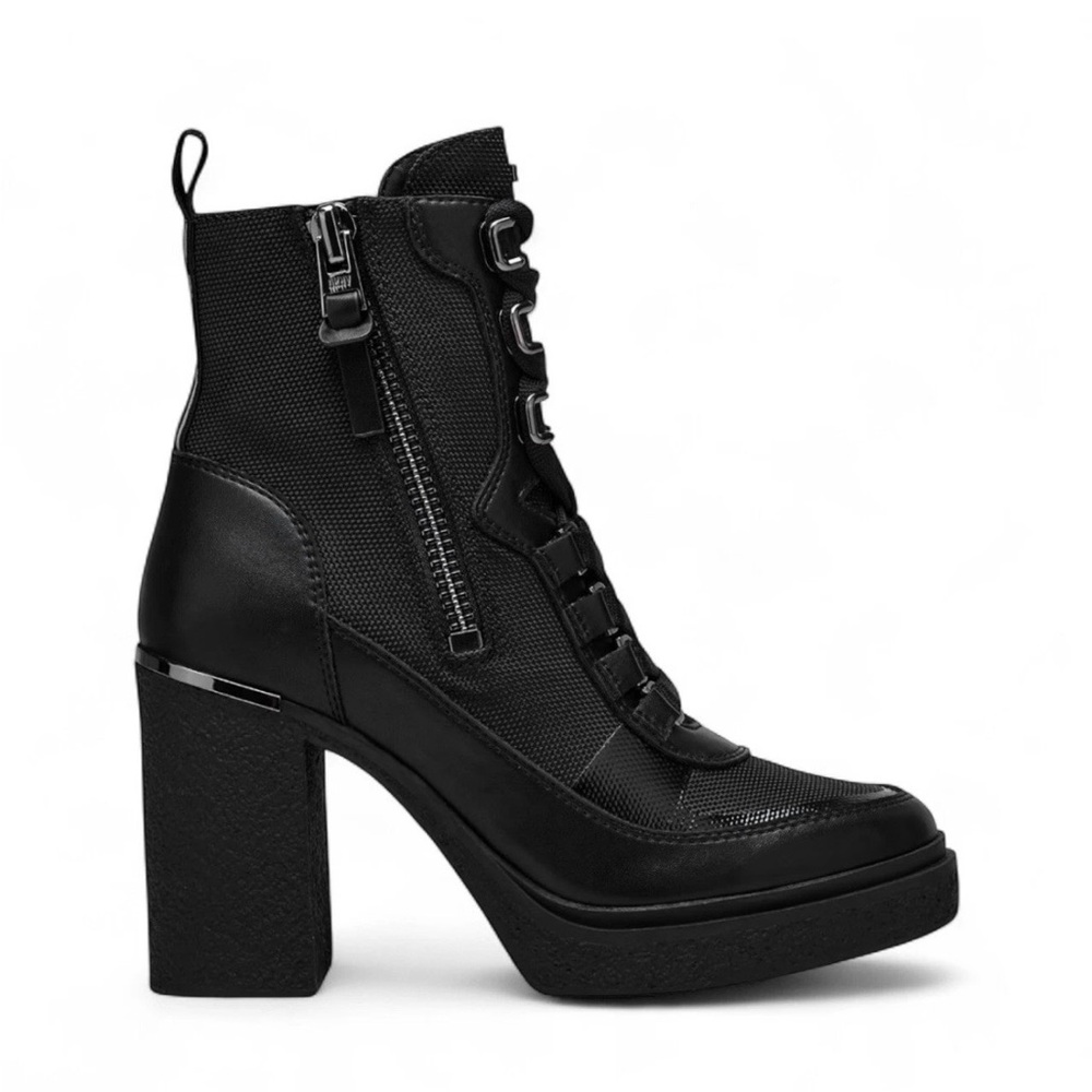 DKNY Women’s Toia Lace-Up Zip Block Heel Booties 11 BRAND NEW w/out tags Black - Picture 2 of 4